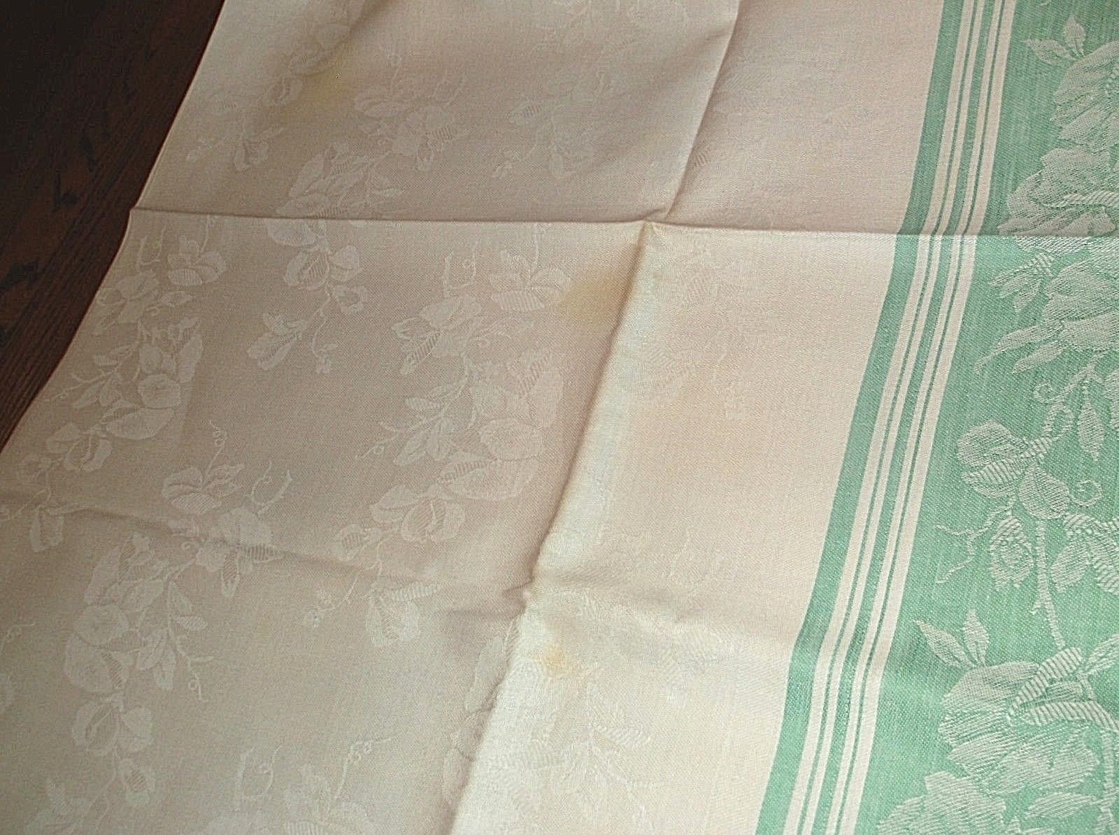 BEAUTIFUL VINTAGE DAMASK TABLECLOTH Mint Green  Flowers 50