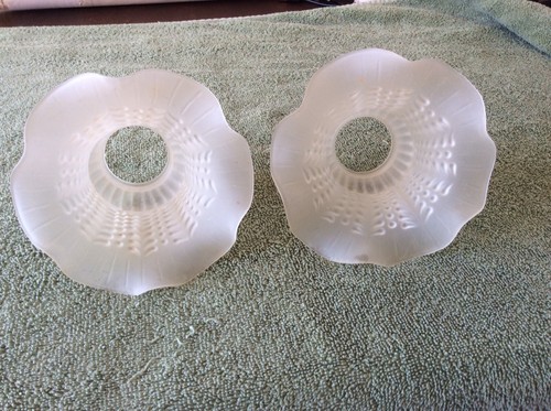 Vtg Frosted Glass Ruffled Tulip  Light Shades Lot Of Two