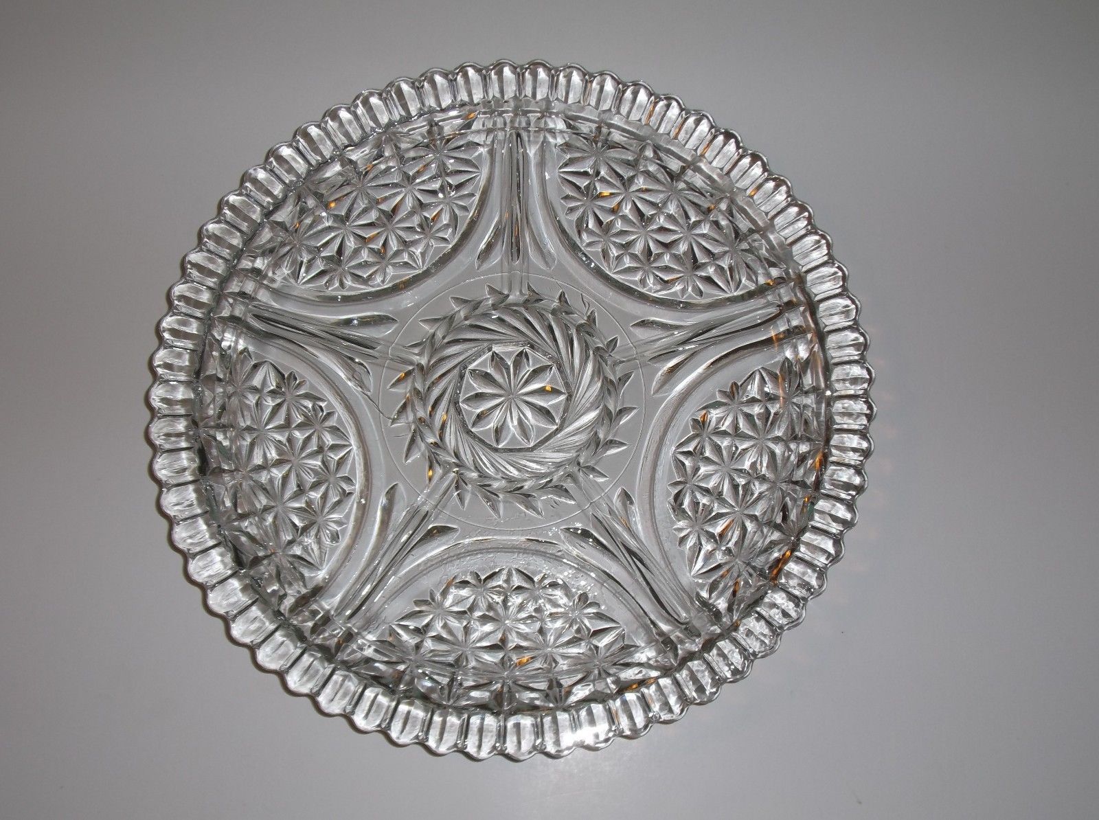 Starburst Condiment Diamond Cut Divided Glass Serving Tray 12