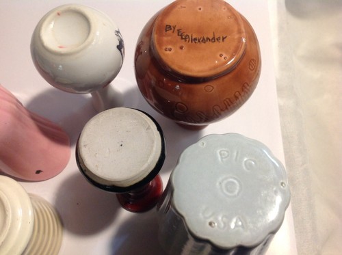 7 Mini Vintage Art Pottery Ceramic Vase Sevilla,E E Alexander,USA