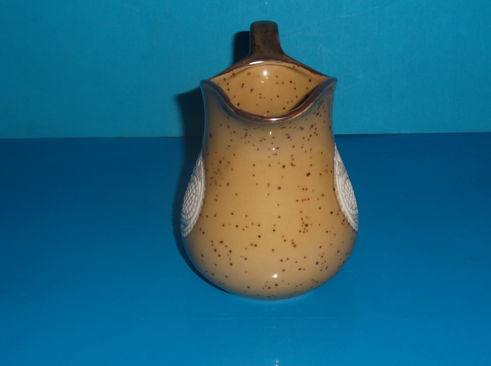 Stoneware Gravy Pitcher with Embossed White Heart 5 1/4