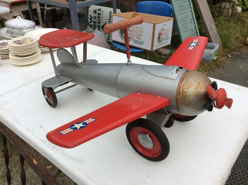 Vintage Keystone Pressed Steel Ride Em Fighter 293 Airplane Toy Truck Pedal Car