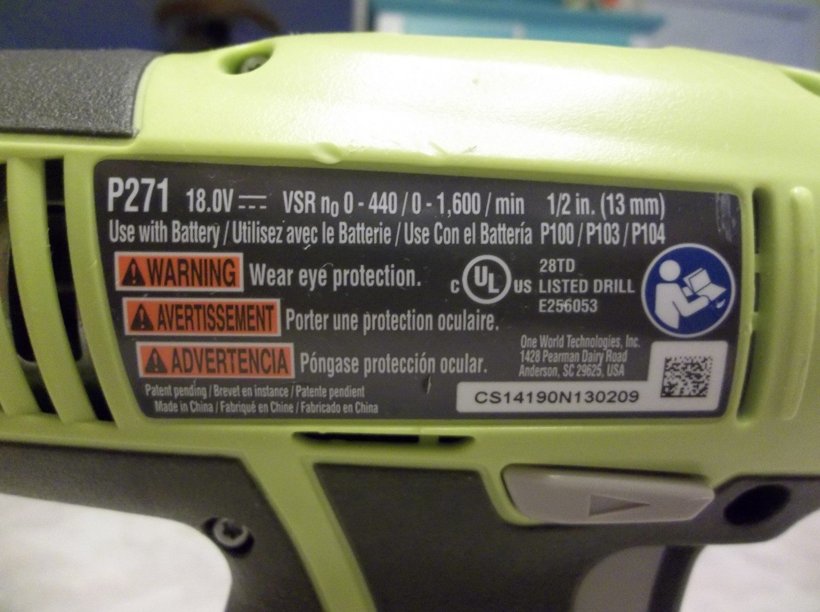 Ryobi P209 18V 18-Volt ONE+ Lithium-Ion Starter Drill, Bare Tool Only