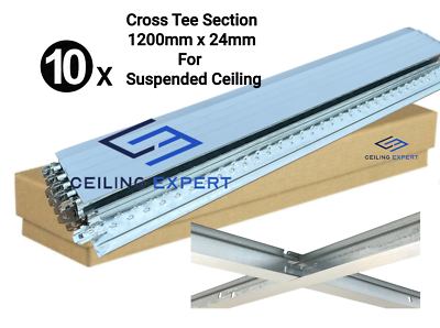10x Silver Brush Cross Tee Section 1200mm x 24mm Suspended Ceiling Grid System 