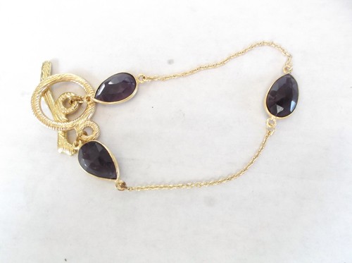 Leaf Design Amethyst Bead Bracelet And Drop Pierced Earrings Set