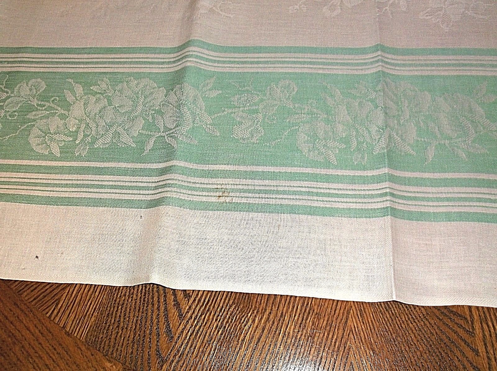 BEAUTIFUL VINTAGE DAMASK TABLECLOTH Mint Green  Flowers 50