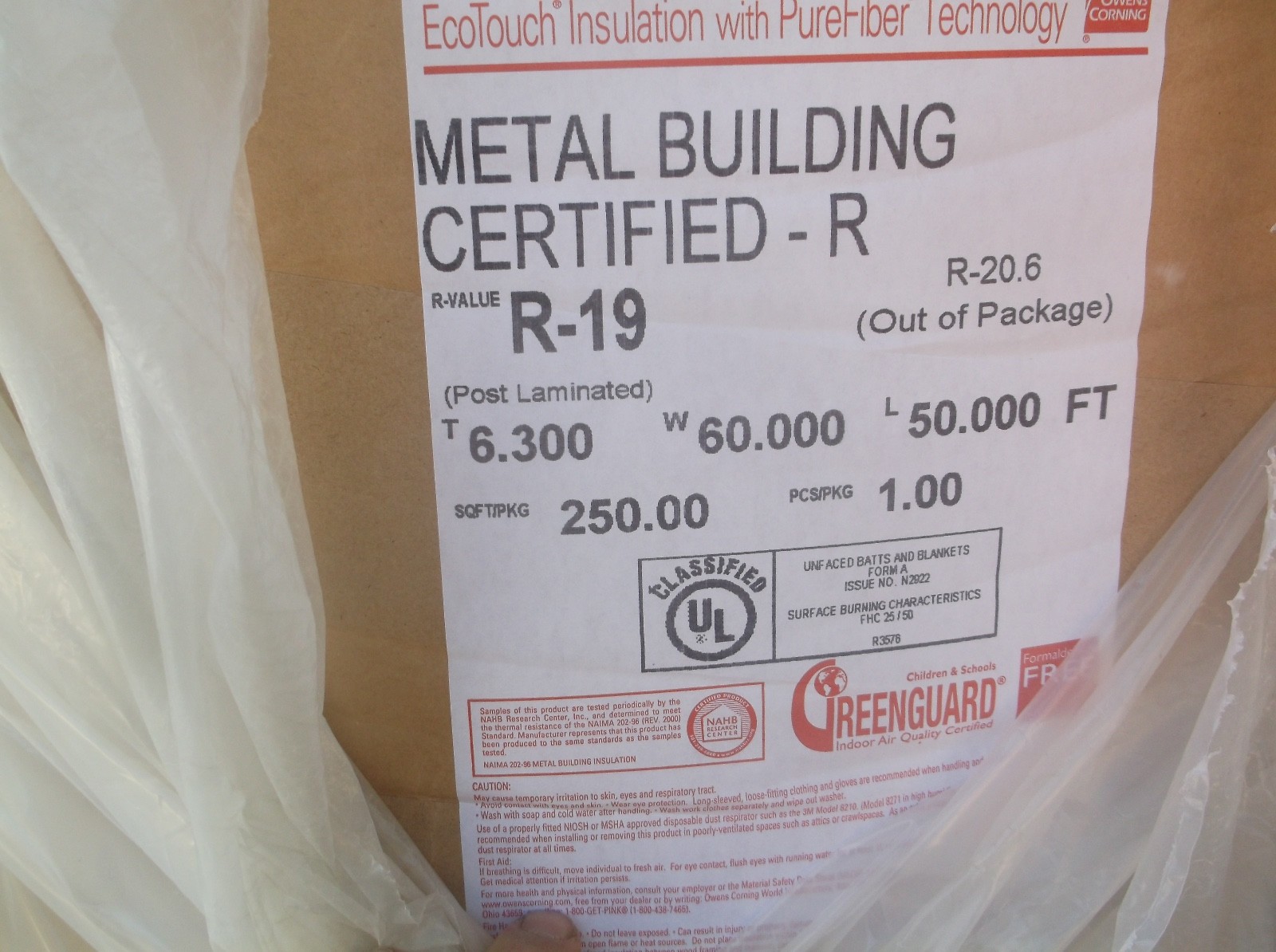 Metal building insulation  R19.  60