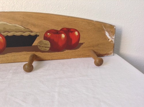 Vintage Coat Rack Hanging Langelier Hand Crafted Apples Wood Pie Nuts