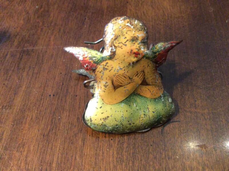 Antique German Angel Litho Clip-on Candle Holder For Christmas Feather Tree