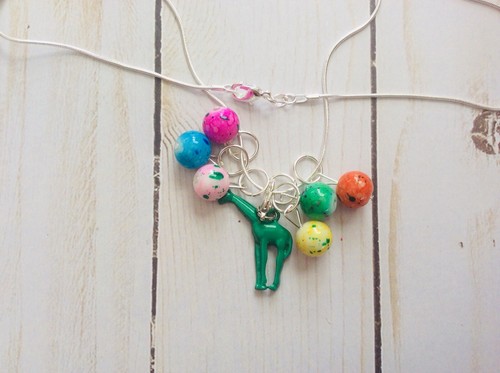 stitch markers Neckles, knitting Stitch Markers, Progress Keeper, Green Giraffe