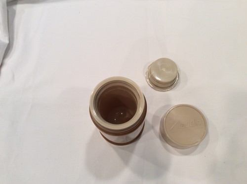 Vintage ALADDIN'S Best Buy Thermos Bottle Wide Mouth Pint Tan Brown Red Plaid