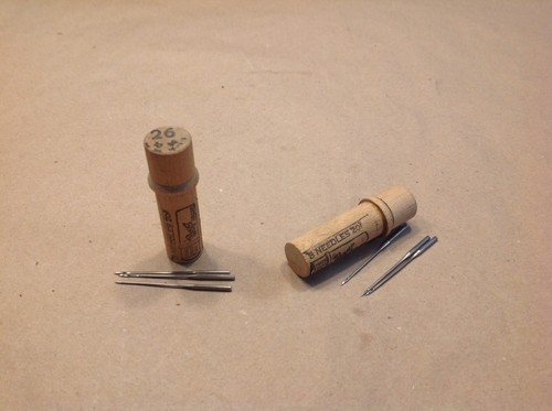 2 Vintage Boye Needle Tubes Size 26 Wooden Containers  Sewing Machine