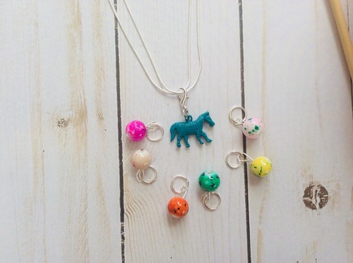 stitch markers Neckles, knitting Stitch Markers, Progress Keeper, Blue Zebra