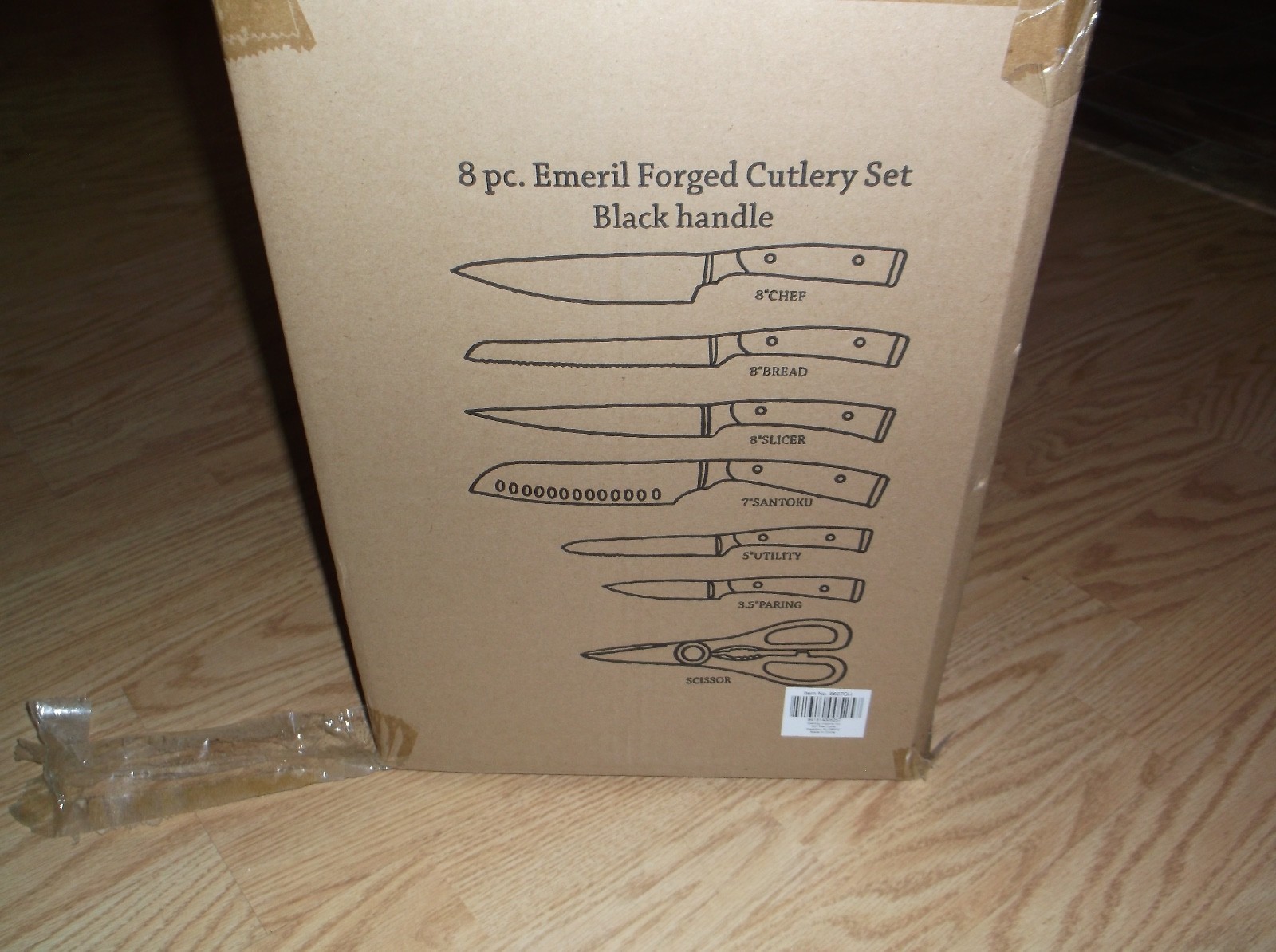 8 PIECE EMERIL LAGASSE CUTLERY SET BLACK HANDLE STORAGE BLOCK ANGLED BLADES NEW