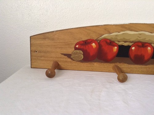 Vintage Coat Rack Hanging Langelier Hand Crafted Apples Wood Pie Nuts