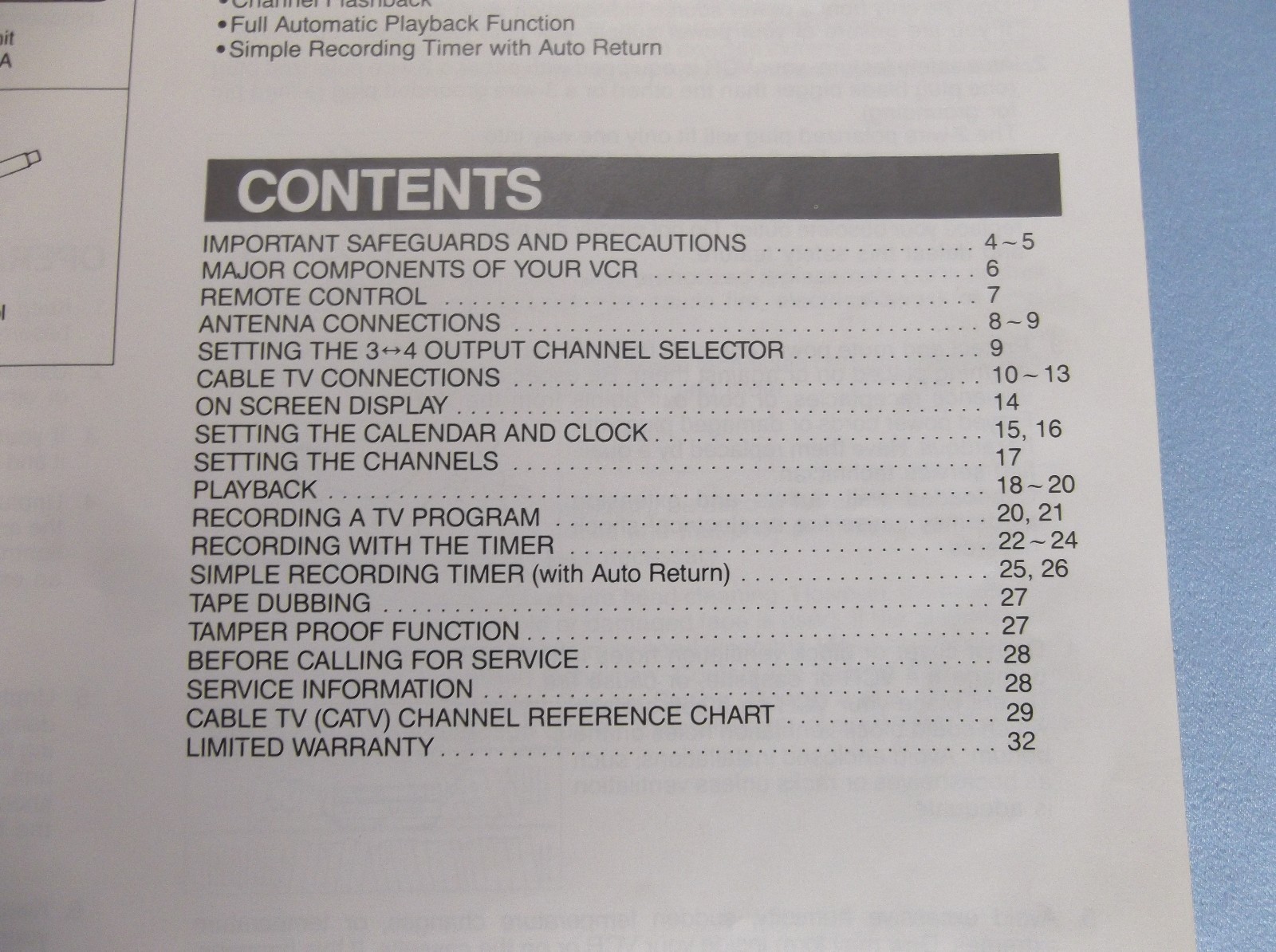Vintage Sharp Video Cassette Recorder Model VC-A610U Owner's Manual