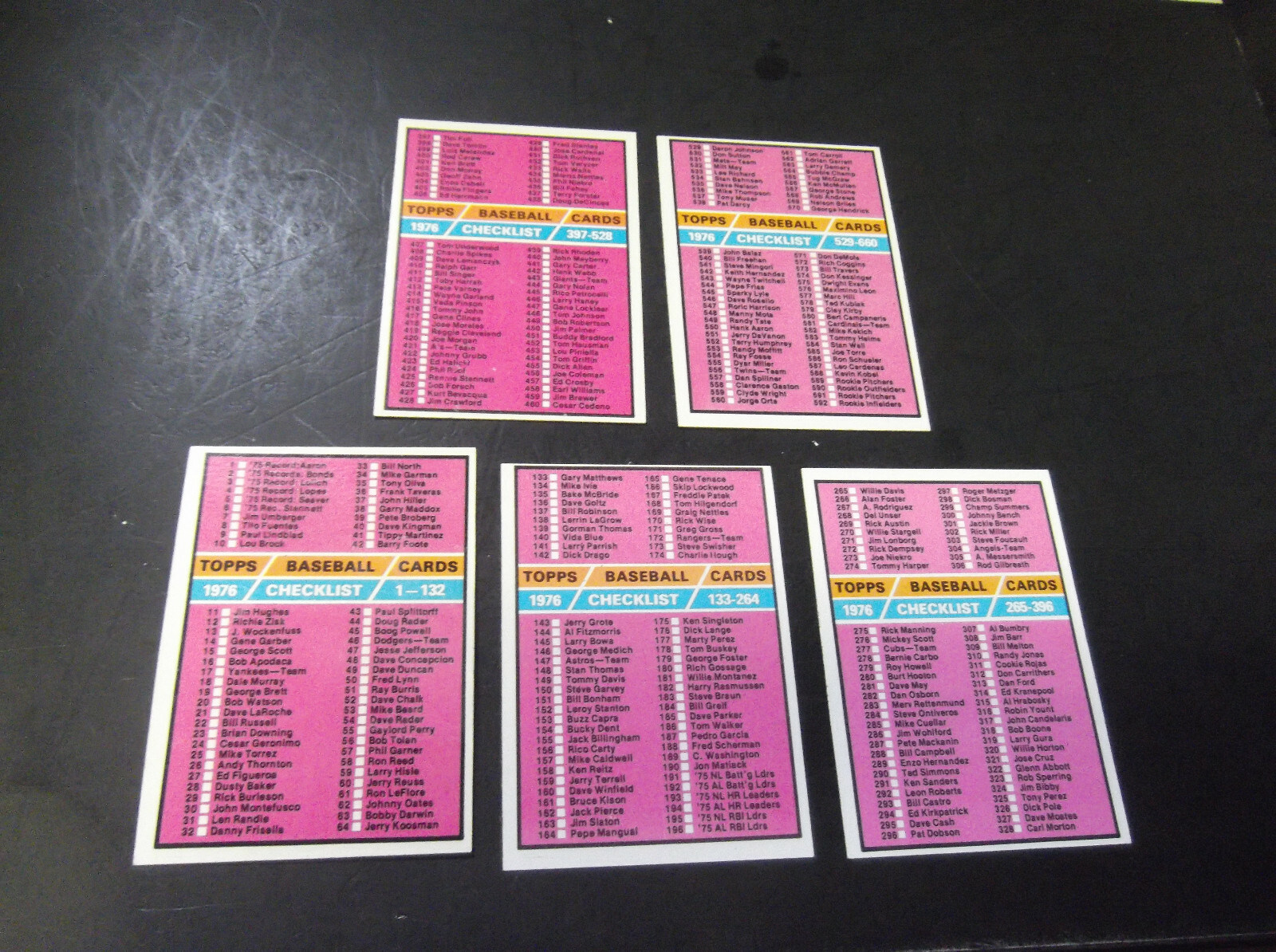 1976 topps baseball complete checklist set (5) cards