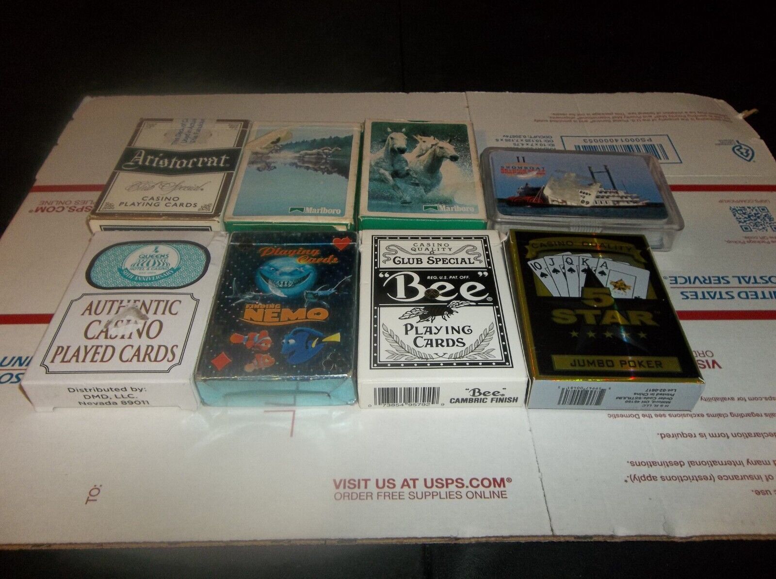 Lot Of 8 Vintage Playing Cards - Bee, 5 Star, Queens, Aristocrat,  Marlboro