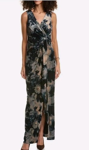 Pre-owned Johnny Was Floral Sherwood Mist Velvet Maxi Cocktail Dress Sz-6&14 $575 In Sherwood/multicolored