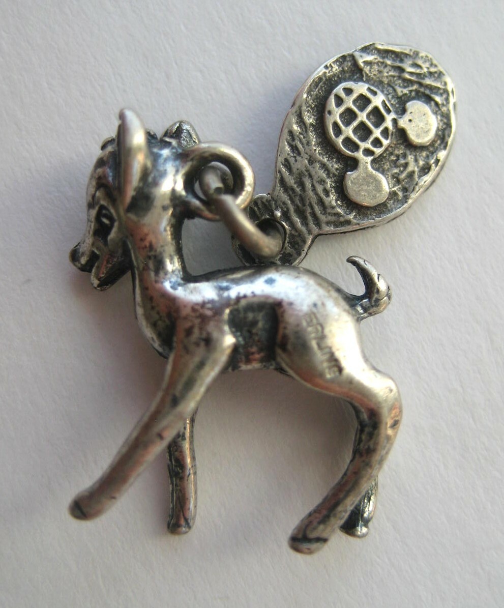 VINTAGE Sterling BAMBI Deer Silver Bracelet Charm WALT DISNEY Production Tag