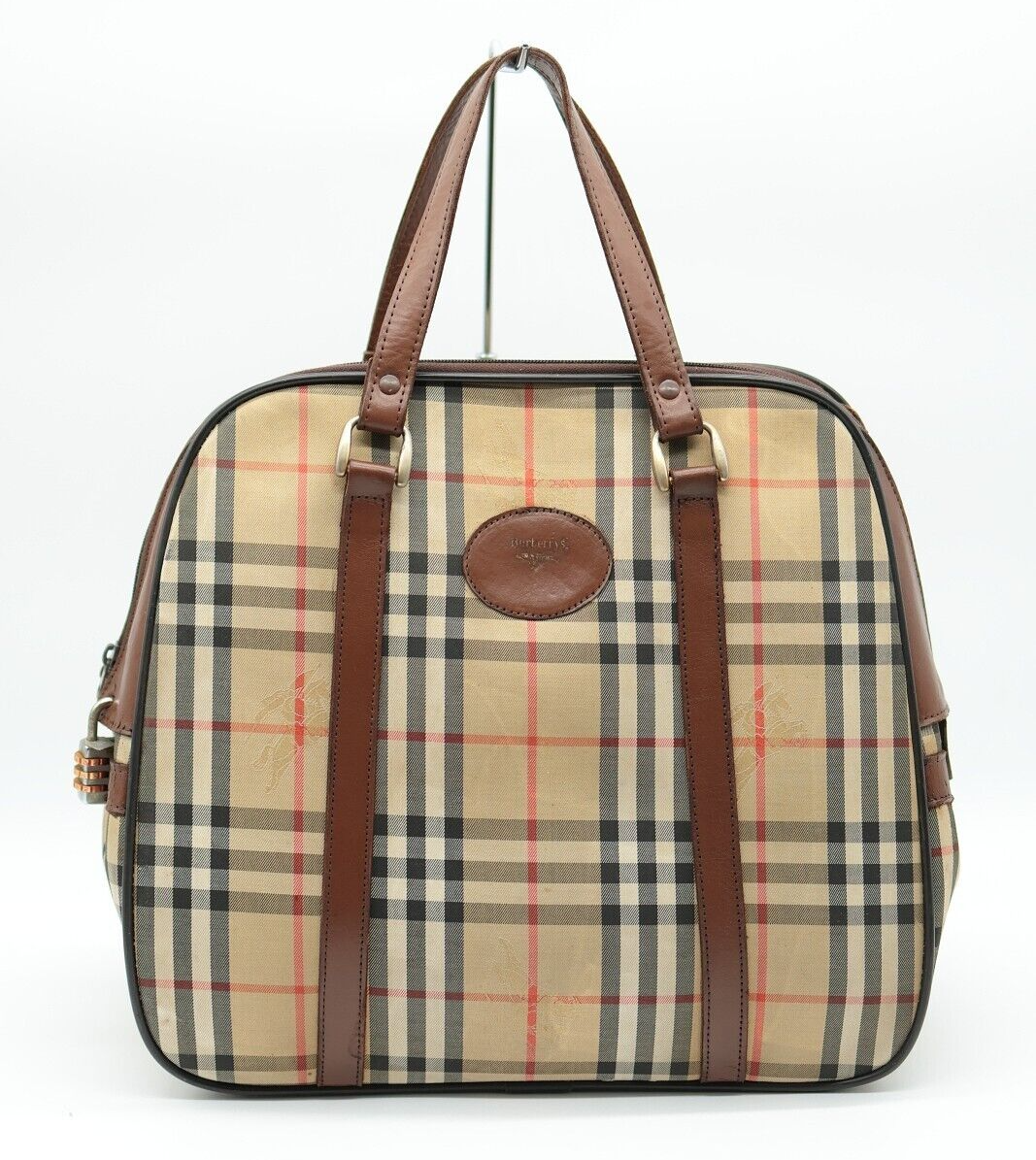 BURBERRY Hand bag Boston Canvas Nova Check Padlock Authentic