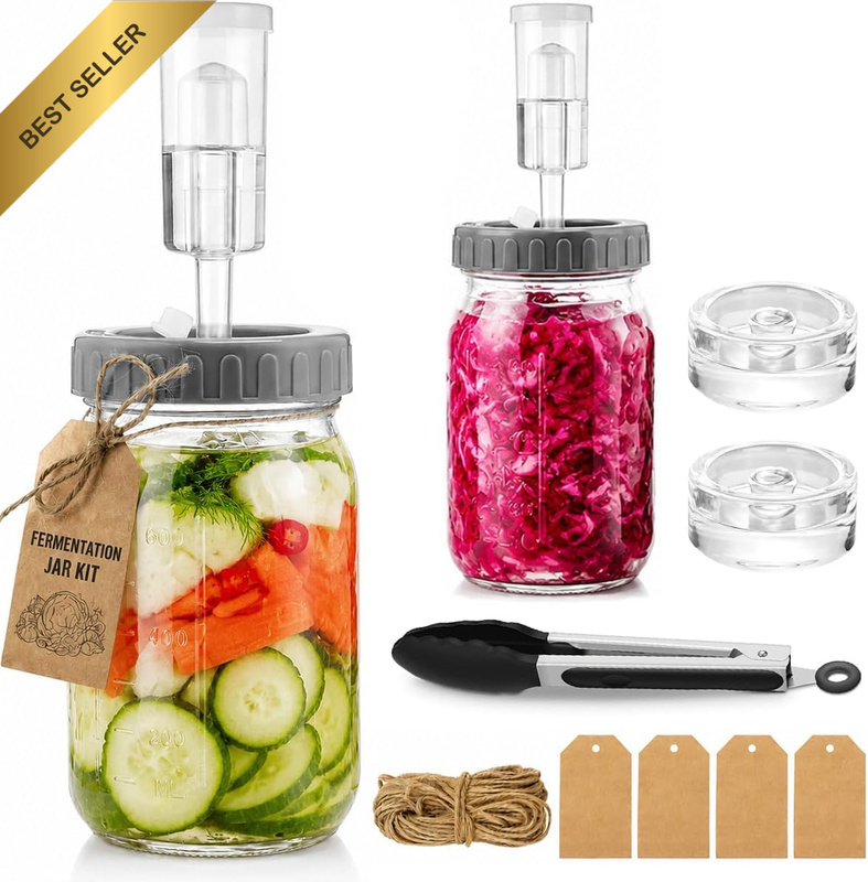 2 Pack 1L Fermentation Jar with Airtight Lids Airlock Weights Tongs, Wide Mouth