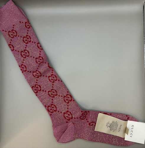 Gucci GG Logo Glittery Socks Pink Women's Size S 8 (18-20cm
