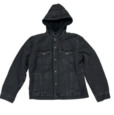Levis Mens Denim Sherpa Lined Hooded Jean Jacket Fall Pocket Drawstring 85244000