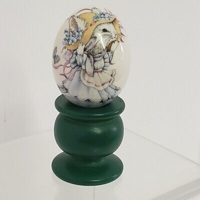 The Egg Lady Porcelain Egg Female Mouse with Flowers and Butterflies with Stand