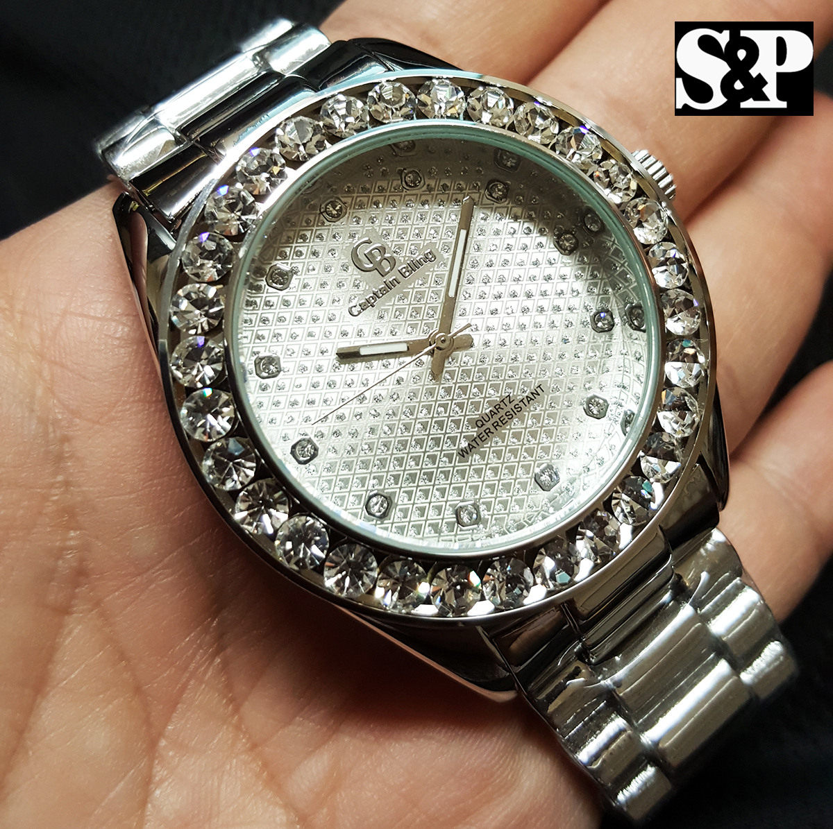 MENS ICED WHITE GOLD PT HIP HOP BIG CZ STONES BEZEL METAL MENS ICED WHITE GOLD PT HIP HOP BIG CZ STONES BEZEL METAL