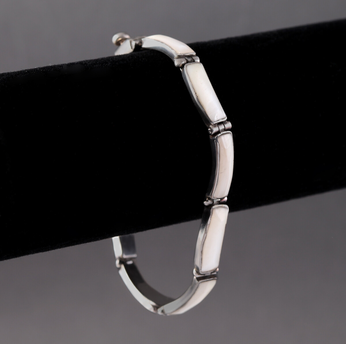 VTG TAXCO MEXICO LINK BRACELET 950 STERLING SILVER TS-22 MOTHER OF PEARL JEWELRY