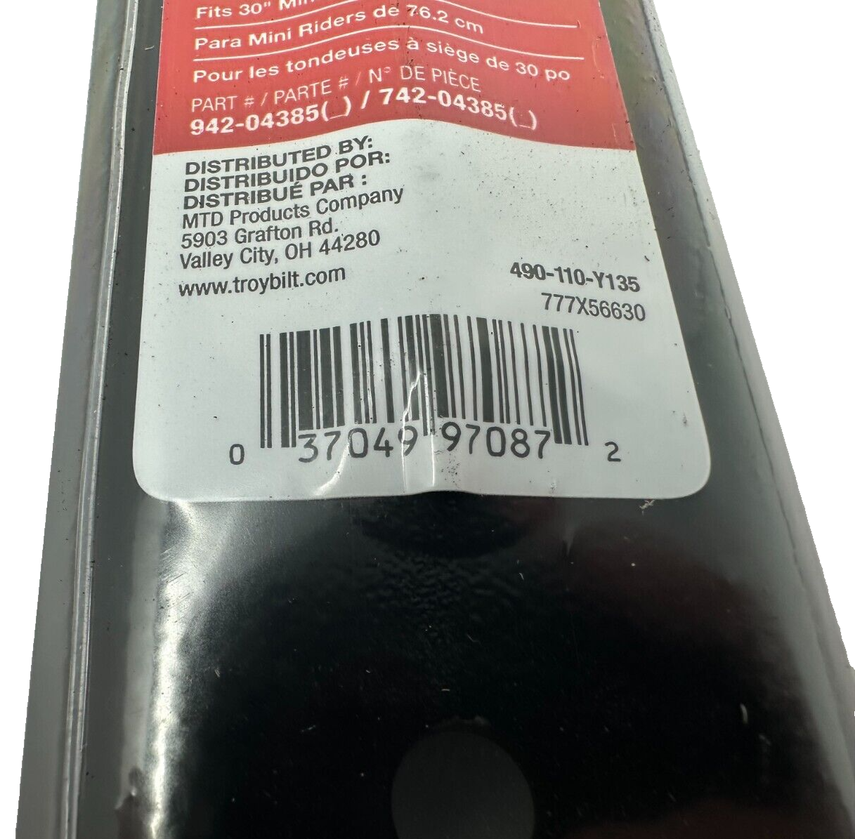 2 Pack of TROY-BILT 30 Inch Riding Lawn Mower Blades 942-04385 OEM 490-110-Y135
