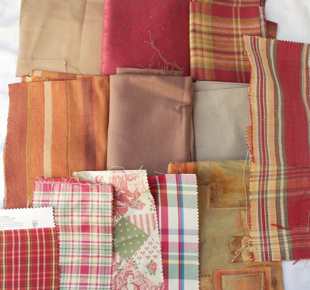 Ator Fabric Lot Rust Beige Rose Textured Damask Samples Plaid #9