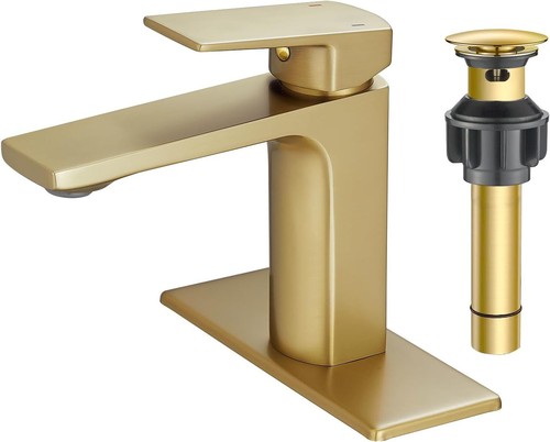 VOTON Brushed Gold Bathroom Sink Faucet Single Short, A