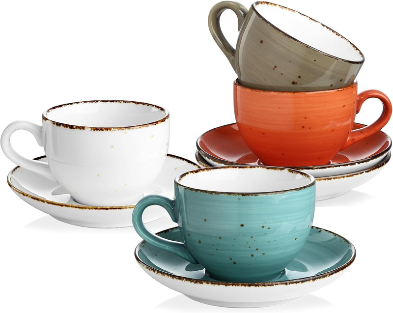 4-PK 8oz Ceramic Cappuccino Cups and Saucers Set Microwave Dishwasher Safe Mugs