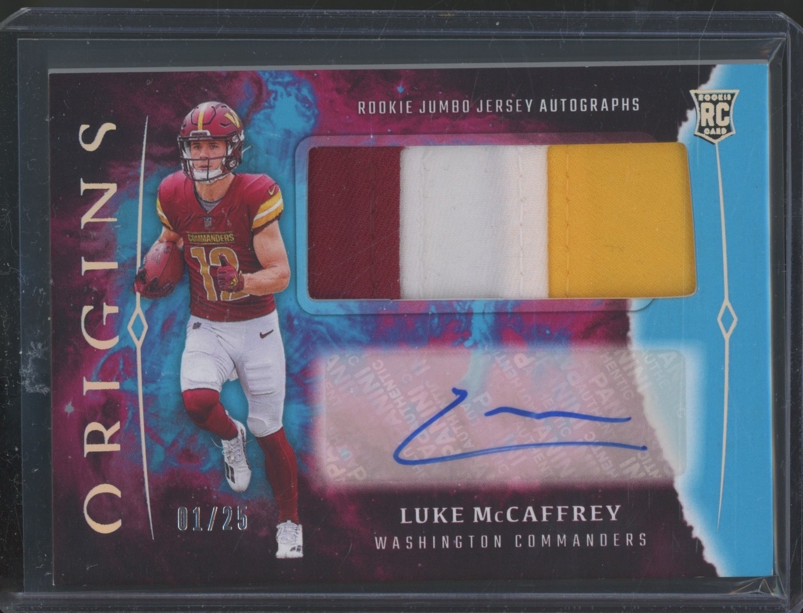 2024 Panini Origins Blue RPA Luke McCaffrey 1/25 Auto Patch RC Rookie