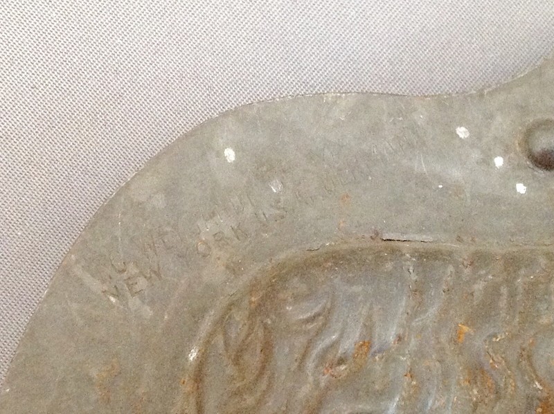 Unusual Antique Tin Candy Mold of Long Haired Dog 1920