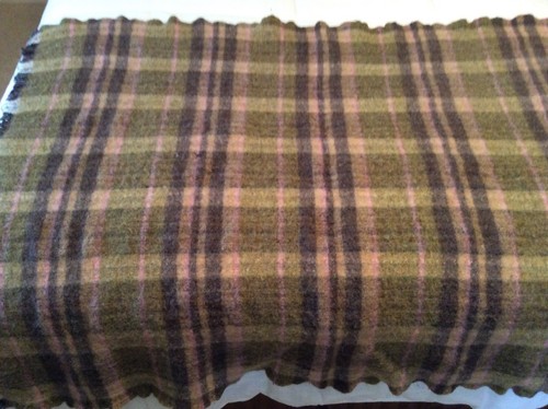 Wool Lap Throw Blanket Greens Pinks Browns Plaid