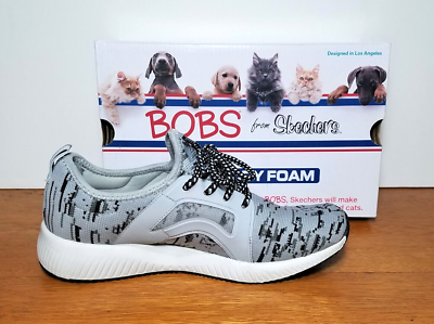 Skechers Bobs Shoes Womens 6.5 Memory Foam Gray Lace Up Stretch