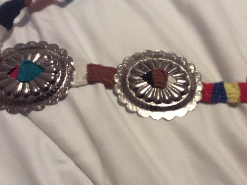 Women’s Vintage Ethnic Colorful Woven Cotton With Metal Conches Belt Festival