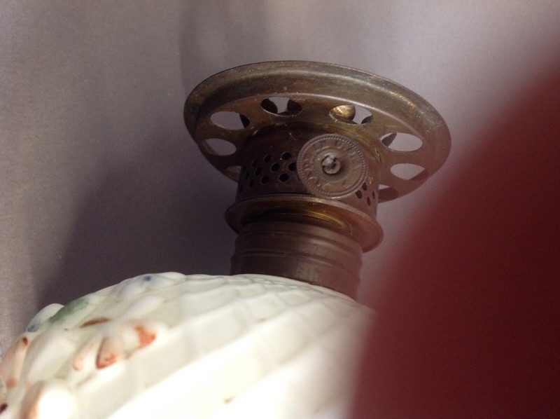 Antique Cosmos Milk Glass  Miniature Oil Lamp c1895