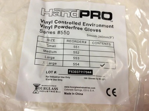 400 HandPRO 554 Hourglass 550 Vinyl Clean Room Gloves 240mm Length XL
