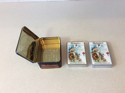 BUDWEISER CLASSIC PLAYING CARDS 2 SEALED DECKS IN ANHEUSER BUSCH BREWING TIN