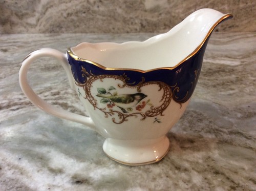Grace's Teaware Cream And Sugar Dish Set. Royal Blue Beautiful Birds. New.