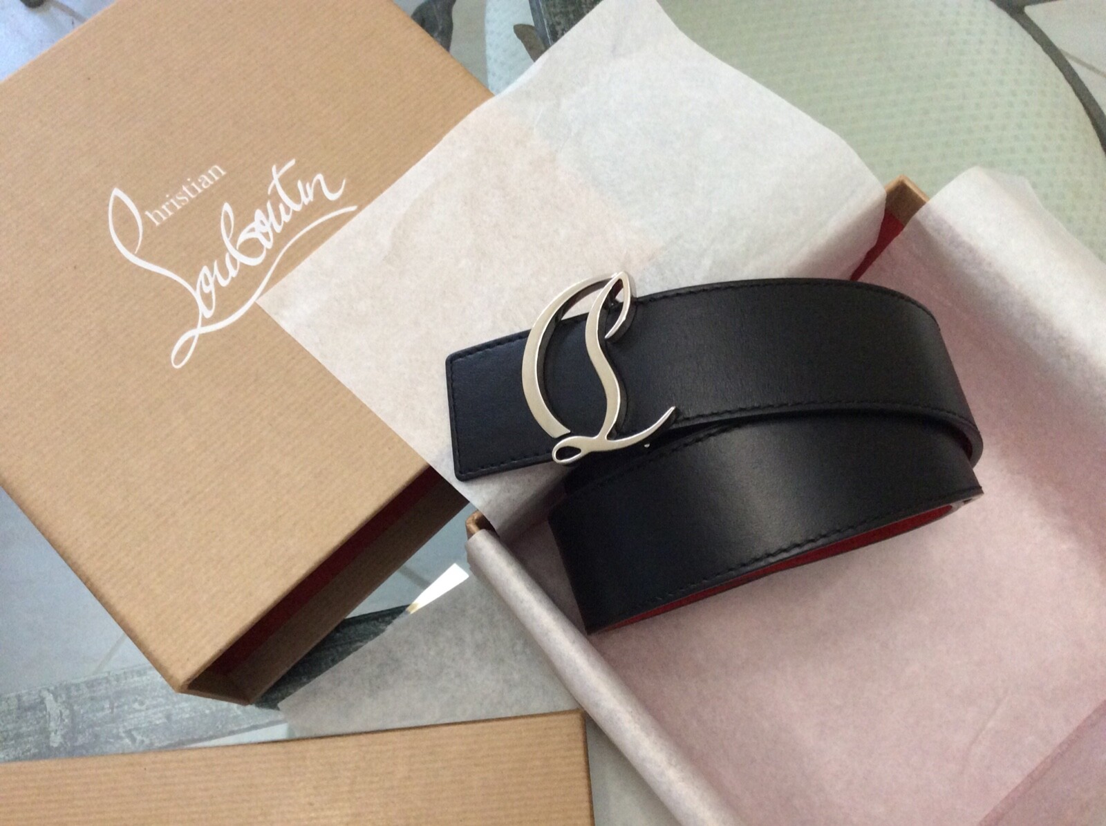 ゆ*ん様 Christian Louboutin カーフレザーベルト ブラック CL