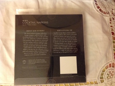 4 - KIM SEYBERT Platinum Taupe White Leaf Design Cocktail Napkin QUICK $0 SHIP