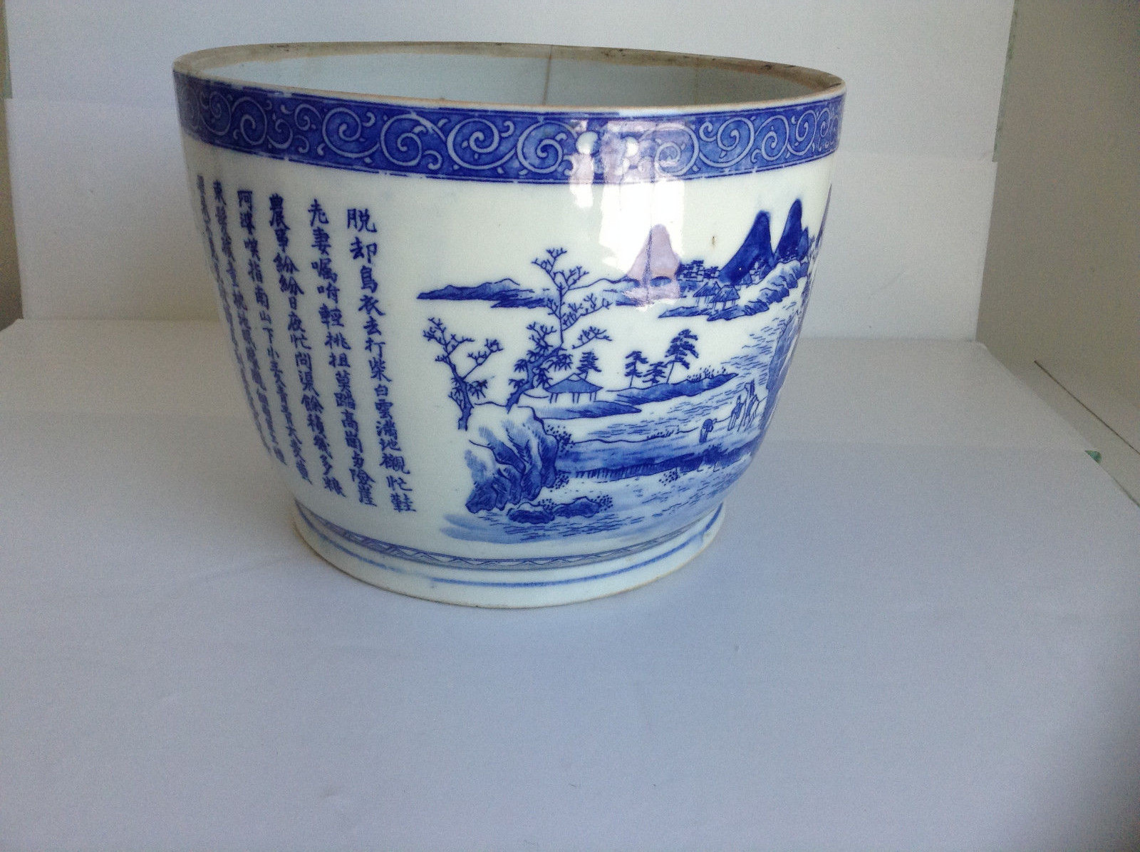 Chinese Blue And White Brush Pot With Landscape