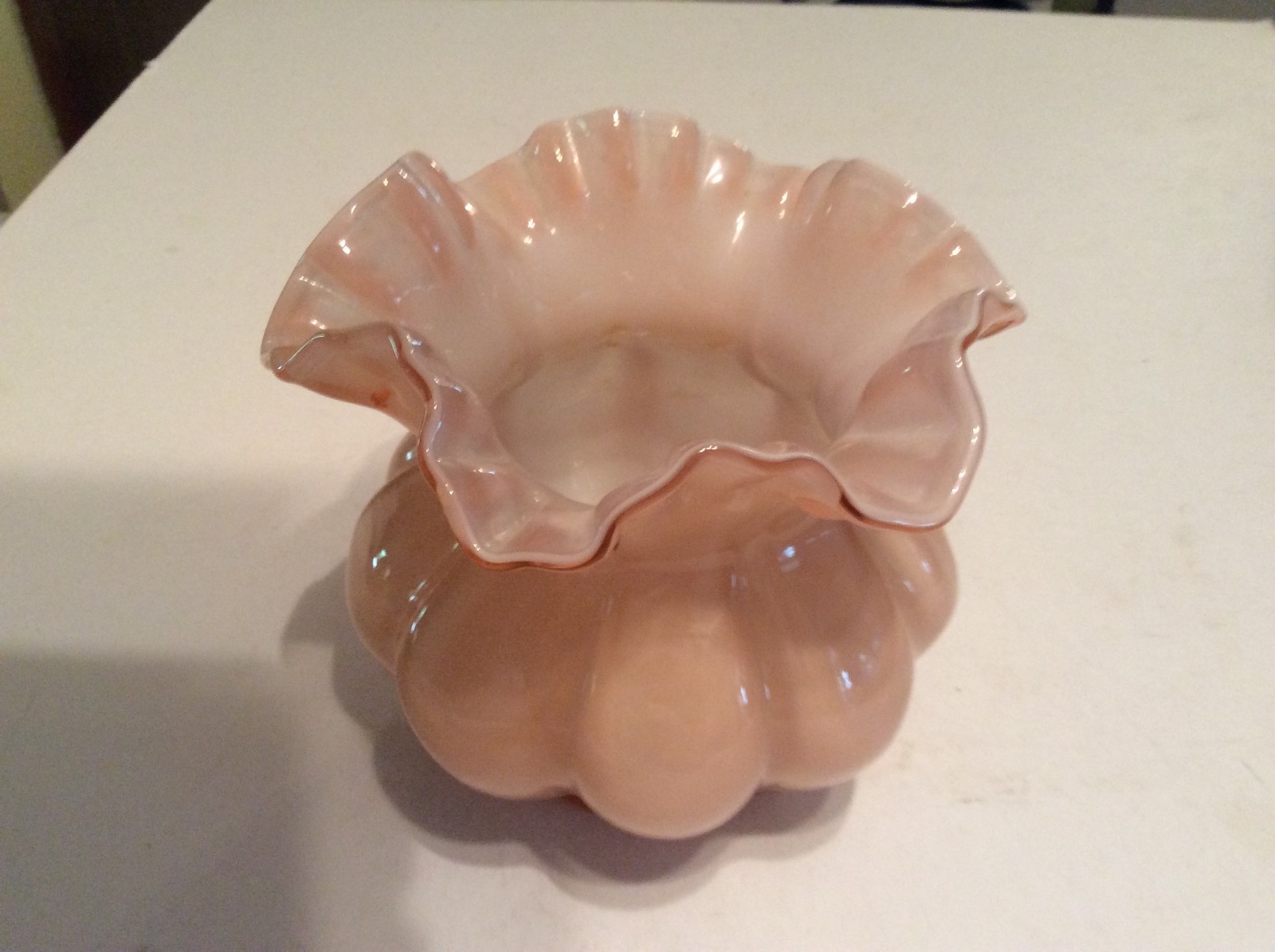 Fenton Vase Vintage Rose Overlay Pink Ruffle 5 1/4