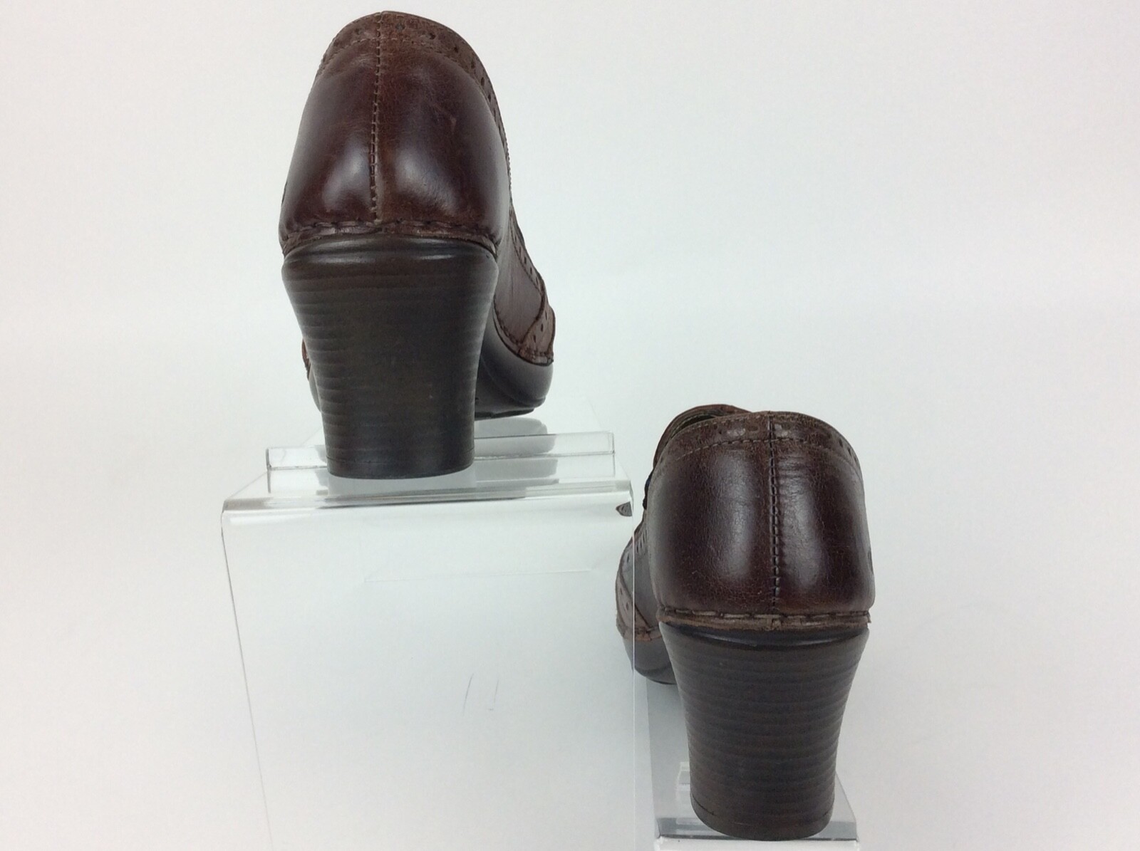 Josef Seibel Women’s Clogs Mules Brown Leather Shoes Plaid Detail EU 37 US 6.5