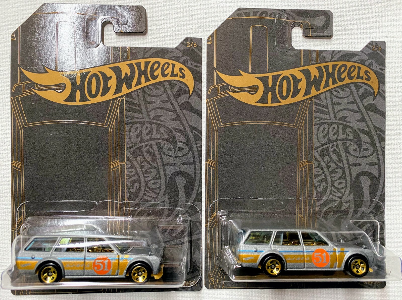 lot/2 Hot Wheels '71 Datsun 510 Wagons Satin and Gold Series